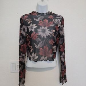 Chic Floral Long Sleeve Sheer Top